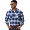 imageMAGCOMSEN Mens Flannel Shirts Long Sleeve Plaid Shirt Button Up Casual Shirts Lightweight Shirt Jacket with 2 PocketsBlue White