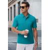 imageMAGCOMSEN Mens Polo Shirts with Pocket Cotton Pique Short Sleeve Collared Shirt Moisture Wicking Golf Shirts 3Button ShirtsBlue Green