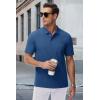 imageMAGCOMSEN Mens Polo Shirts with Pocket Cotton Pique Short Sleeve Collared Shirt Moisture Wicking Golf Shirts 3Button ShirtsGrey Blue