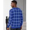 imageMAGCOMSEN Mens Sweater Pullover Sweaters Crewneck Plaid Sweater Casual Cotton Sweater Fall Winter SweaterBlue