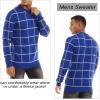 imageMAGCOMSEN Mens Sweater Pullover Sweaters Crewneck Plaid Sweater Casual Cotton Sweater Fall Winter SweaterBlue