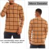 imageMAGCOMSEN Mens Sweater Pullover Sweaters Crewneck Plaid Sweater Casual Cotton Sweater Fall Winter SweaterCamel