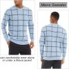 imageMAGCOMSEN Mens Sweater Pullover Sweaters Crewneck Plaid Sweater Casual Cotton Sweater Fall Winter SweaterLight Blue