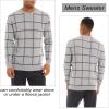 imageMAGCOMSEN Mens Sweater Pullover Sweaters Crewneck Plaid Sweater Casual Cotton Sweater Fall Winter SweaterLight Grey