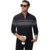 imageMAGCOMSEN Mens Sweaters 14 Zip Cotton Sweater Pullover Polo Sweaters Striped Fall Winter Warm SweatshirtsDark Black
