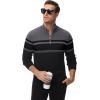 imageMAGCOMSEN Mens Sweaters 14 Zip Cotton Sweater Pullover Polo Sweaters Striped Fall Winter Warm SweatshirtsDark Grey Black