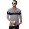 imageMAGCOMSEN Mens Sweaters 14 Zip Cotton Sweater Pullover Polo Sweaters Striped Fall Winter Warm SweatshirtsLight Grey