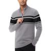 imageMAGCOMSEN Mens Sweaters 14 Zip Cotton Sweater Pullover Polo Sweaters Striped Fall Winter Warm SweatshirtsLight Grey