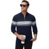 imageMAGCOMSEN Mens Sweaters 14 Zip Cotton Sweater Pullover Polo Sweaters Striped Fall Winter Warm SweatshirtsNavy Light Grey