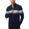 imageMAGCOMSEN Mens Sweaters 14 Zip Cotton Sweater Pullover Polo Sweaters Striped Fall Winter Warm SweatshirtsNavy Light Grey