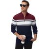 imageMAGCOMSEN Mens Sweaters 14 Zip Cotton Sweater Pullover Polo Sweaters Striped Fall Winter Warm SweatshirtsNavy Wine Red