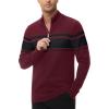 imageMAGCOMSEN Mens Sweaters 14 Zip Cotton Sweater Pullover Polo Sweaters Striped Fall Winter Warm SweatshirtsWine Red