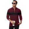 imageMAGCOMSEN Mens Sweaters 14 Zip Cotton Sweater Pullover Polo Sweaters Striped Fall Winter Warm SweatshirtsWine Red