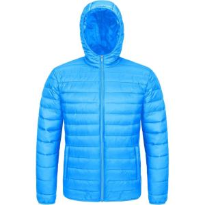 imageMAGCOMSEN Mens Lightweight Puffer Jacket Hooded Full Zip WaterResistant Quilted Lined Winter CoatsAzure