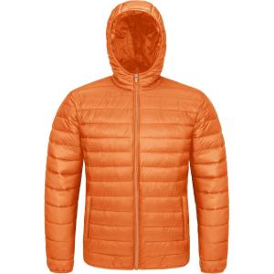 imageMAGCOMSEN Mens Lightweight Puffer Jacket Hooded Full Zip WaterResistant Quilted Lined Winter CoatsOrange
