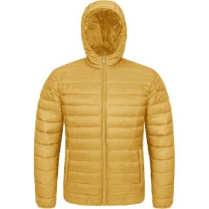 imageMAGCOMSEN Mens Lightweight Puffer Jacket Hooded Full Zip WaterResistant Quilted Lined Winter CoatsYellow