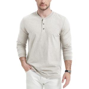 imageMAGCOMSEN Mens Long Sleeve Henley Shirt Fall Casual Shirt Fashion Front Placket ShirtBeigecotton Blend