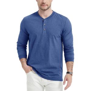 imageMAGCOMSEN Mens Long Sleeve Henley Shirt Fall Casual Shirt Fashion Front Placket ShirtDark Bluecotton Blend