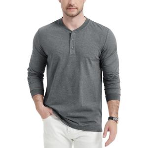 imageMAGCOMSEN Mens Long Sleeve Henley Shirt Fall Casual Shirt Fashion Front Placket ShirtDark Greycotton Blend