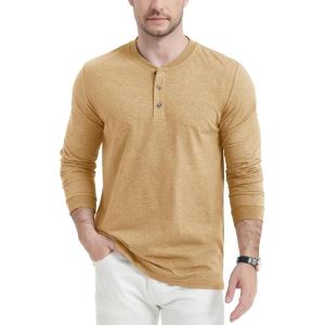 imageMAGCOMSEN Mens Long Sleeve Henley Shirt Fall Casual Shirt Fashion Front Placket ShirtEarthy Yellowcotton Blend