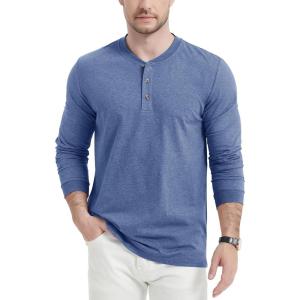 imageMAGCOMSEN Mens Long Sleeve Henley Shirt Fall Casual Shirt Fashion Front Placket ShirtGrey Bluecotton Blend