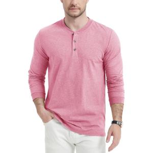 imageMAGCOMSEN Mens Long Sleeve Henley Shirt Fall Casual Shirt Fashion Front Placket ShirtGrey Pinkcotton Blend