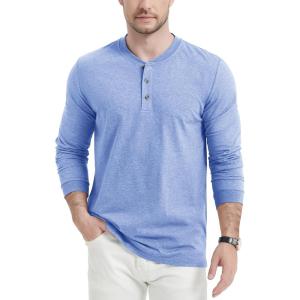 imageMAGCOMSEN Mens Long Sleeve Henley Shirt Fall Casual Shirt Fashion Front Placket ShirtLight Bluecotton Blend