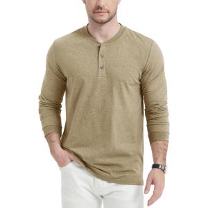 imageMAGCOMSEN Mens Long Sleeve Henley Shirt Fall Casual Shirt Fashion Front Placket ShirtLight Browncotton Blend