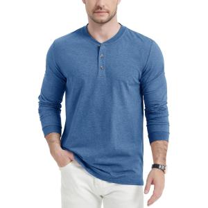 imageMAGCOMSEN Mens Long Sleeve Henley Shirt Fall Casual Shirt Fashion Front Placket ShirtMedium Bluecotton Blend