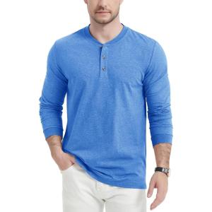 imageMAGCOMSEN Mens Long Sleeve Henley Shirt Fall Casual Shirt Fashion Front Placket ShirtSea Bluecotton Blend