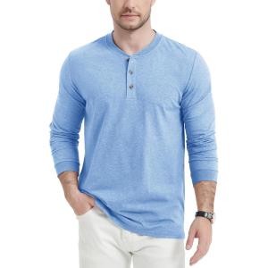 imageMAGCOMSEN Mens Long Sleeve Henley Shirt Fall Casual Shirt Fashion Front Placket ShirtSky Bluecotton Blend