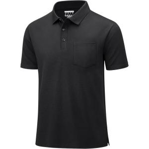 imageMAGCOMSEN Mens Polo Shirts with Pocket Cotton Pique Short Sleeve Collared Shirt Moisture Wicking Golf Shirts 3Button ShirtsBlack