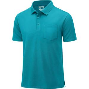 imageMAGCOMSEN Mens Polo Shirts with Pocket Cotton Pique Short Sleeve Collared Shirt Moisture Wicking Golf Shirts 3Button ShirtsBlue Green