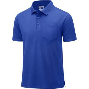 imageMAGCOMSEN Mens Polo Shirts with Pocket Cotton Pique Short Sleeve Collared Shirt Moisture Wicking Golf Shirts 3Button ShirtsColor Blue