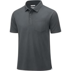 imageMAGCOMSEN Mens Polo Shirts with Pocket Cotton Pique Short Sleeve Collared Shirt Moisture Wicking Golf Shirts 3Button ShirtsDark Grey