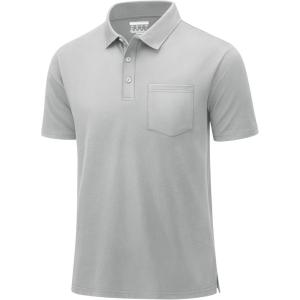 imageMAGCOMSEN Mens Polo Shirts with Pocket Cotton Pique Short Sleeve Collared Shirt Moisture Wicking Golf Shirts 3Button ShirtsLight Grey