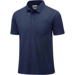 imageMAGCOMSEN Mens Polo Shirts with Pocket Cotton Pique Short Sleeve Collared Shirt Moisture Wicking Golf Shirts 3Button ShirtsNavy