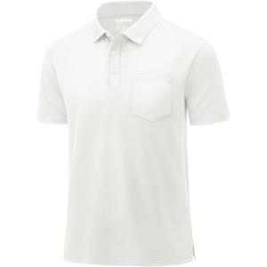 imageMAGCOMSEN Mens Polo Shirts with Pocket Cotton Pique Short Sleeve Collared Shirt Moisture Wicking Golf Shirts 3Button ShirtsWhite