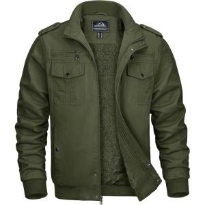 imageMAGCOMSEN Winter Jackets For Men Fleece Lined Coat Cotton Thermal Jacket Trucker Field Hiking Jackets Canvas Work JacketArmy Green