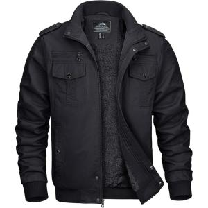 imageMAGCOMSEN Winter Jackets For Men Fleece Lined Coat Cotton Thermal Jacket Trucker Field Hiking Jackets Canvas Work JacketBlack