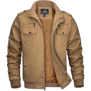 imageMAGCOMSEN Winter Jackets For Men Fleece Lined Coat Cotton Thermal Jacket Trucker Field Hiking Jackets Canvas Work JacketKhaki