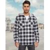 imageMAGCOMSEN Mens Flannel Shirts Long Sleeve Button Down Flannel Shirt Jacket with Hood Casual Cotton Plaid ShirtBlack