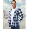 imageMAGCOMSEN Mens Flannel Shirts Long Sleeve Button Down Flannel Shirt Jacket with Hood Casual Cotton Plaid ShirtBlue White