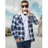 imageMAGCOMSEN Mens Flannel Shirts Long Sleeve Button Down Flannel Shirt Jacket with Hood Casual Cotton Plaid ShirtBlue White