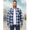 imageMAGCOMSEN Mens Flannel Shirts Long Sleeve Button Down Flannel Shirt Jacket with Hood Casual Cotton Plaid ShirtBlue White
