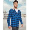 imageMAGCOMSEN Mens Flannel Shirts Long Sleeve Button Down Flannel Shirt Jacket with Hood Casual Cotton Plaid ShirtBright Blue