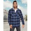 imageMAGCOMSEN Mens Flannel Shirts Long Sleeve Button Down Flannel Shirt Jacket with Hood Casual Cotton Plaid ShirtGrey Blue