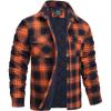 imageMAGCOMSEN Mens Flannel Shirt Jacket with Quilted Lined Long Sleeve Plaid Coat Button Down Thick Outwear WinterOrange