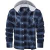 imageMAGCOMSEN Mens Flannel Shirts Long Sleeve Button Down Flannel Shirt Jacket with Hood Casual Cotton Plaid ShirtGrey Blue