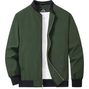 imageMAGCOMSEN Mens Bomber Jacket Lightweight Casual Zip Up Windbreaker Spring Fall Golf Coat with PocketsArmy Green